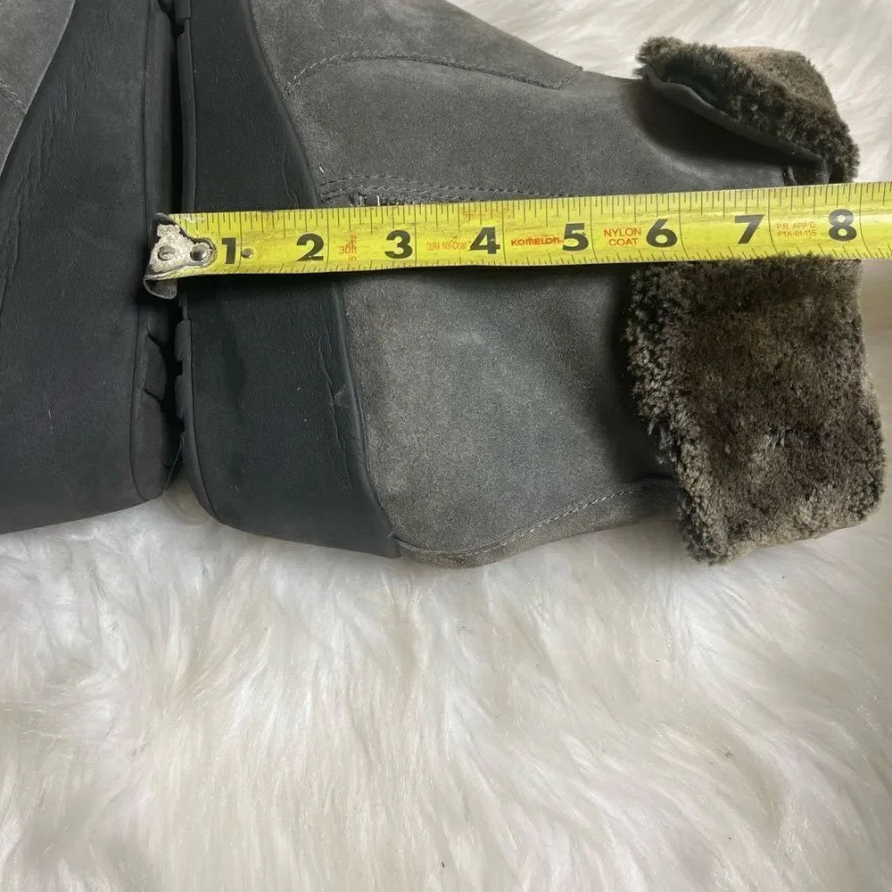 Easy Spirit leather suede gray ankle wedge Boots with faux fur accents size 12M